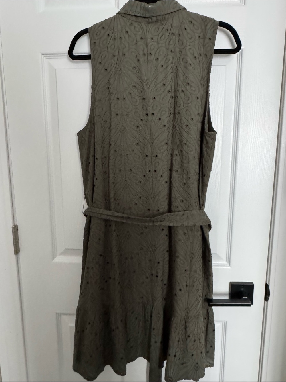 LOFT Olive Eyelet Sleeveless Shirt Dress with Tie Waist - Picture 2 of 2